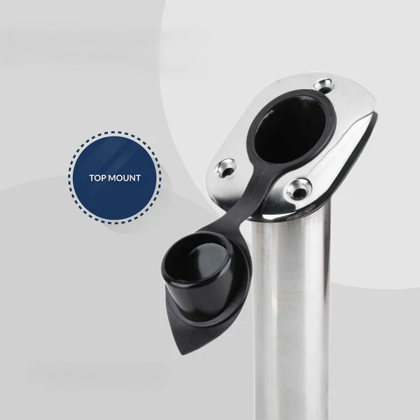 Stainless Steel Flush-Mount Fishing Rod Holder, 15-Degree Top Flange, PVC Tube Inside with Flip-up Cap, PVC Gasket, Open Base - Image 2