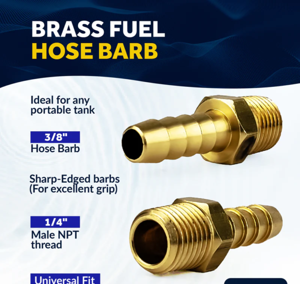 Brass Fuel Hose Barb 1/4" NPT Thread x 3/8" Hose